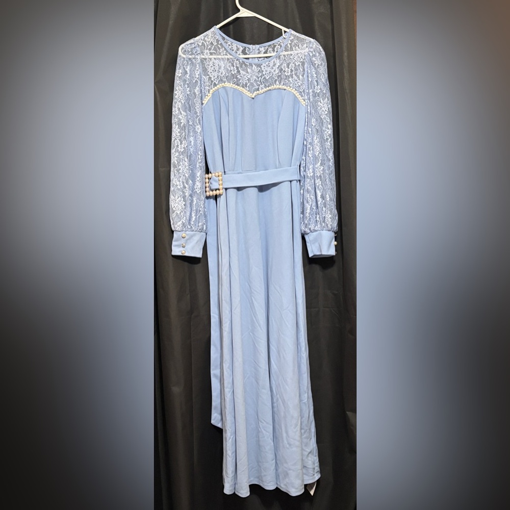 Elegant Blue Lace Sleeve Dress